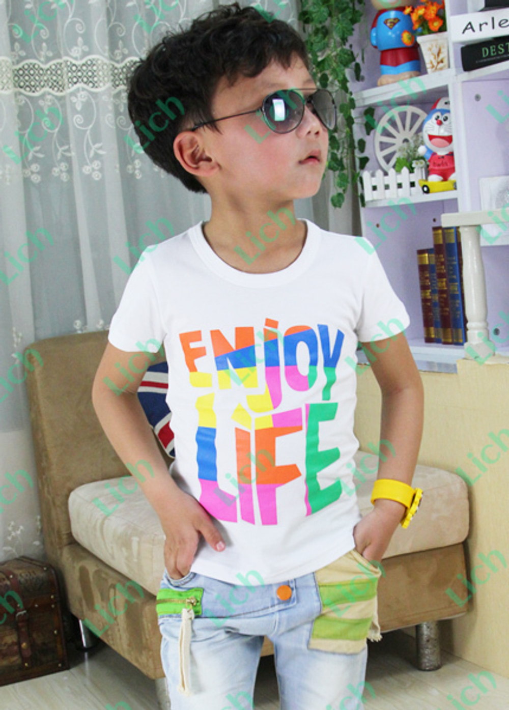 Футболка детская однотонная с надписью Enjoy Life