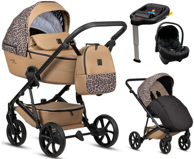 Детская коляска Tutis Viva 6 Plus Wild Elegance 4 в 1 с автокреслом Elo Lux EduSky Black и базой Savannah Brown