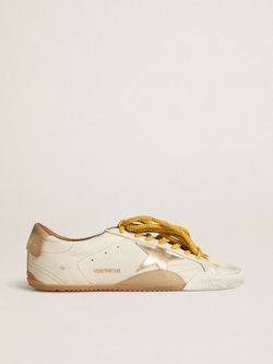 True Star in white nappa leather with gold star and beige suede heel tab