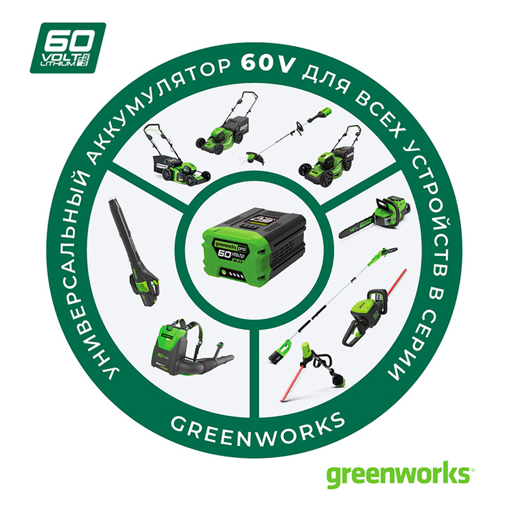 Цепная пила аккумуляторная Greenworks GD60CS40K2, 60V, с 1хАКБ 2 Ач. и ЗУ