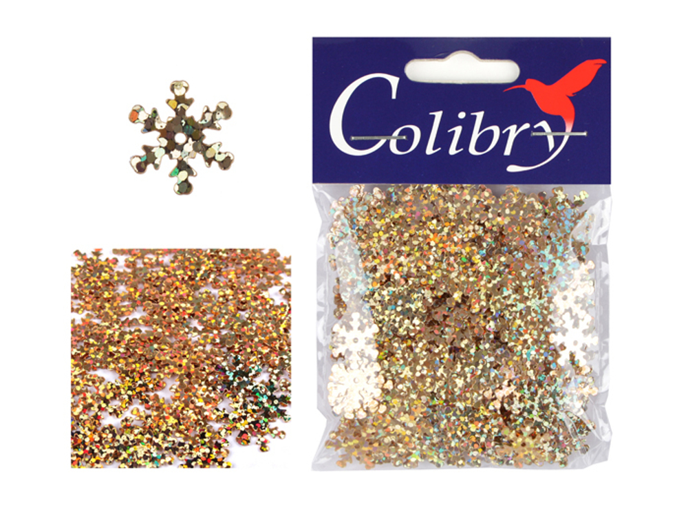 Пайетки фигурные голографические-(снежинки)-10гр-15мм-Colibry