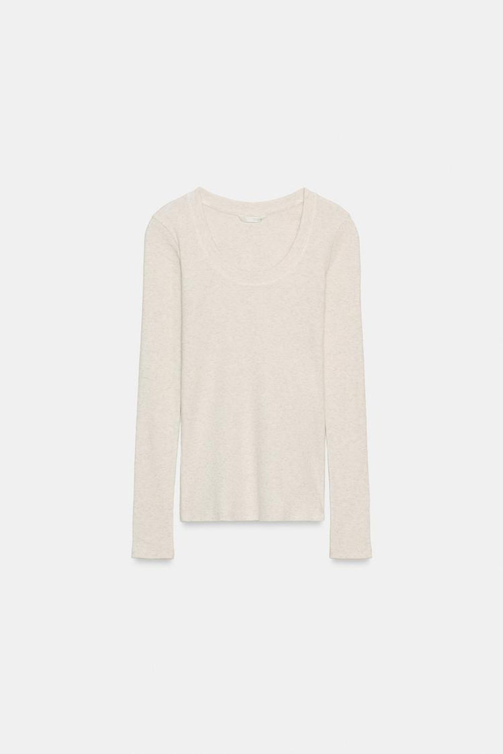 ZARA ФУТБОЛКА В РУБЧИК С ДЛИННЫМИ РУКАВАМИ, СЕРЫЙ МЕЛАНЖ