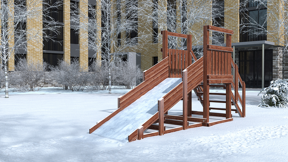 Зимняя деревянная горка W-1 (длина ската 2,5м)