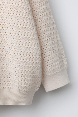 ZARA СВИТЕР С ВОРОТНИКОМ-ПОЛО, ЭКРЮ