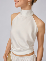 Топ халтер с открытой спиной из атласа