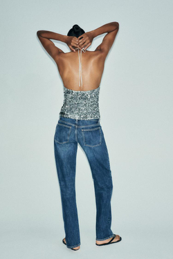 ZARA ТОП-ХАЛТЕР С ПАЙЕТКАМИ, СЕРЕБРИСТЫЙ