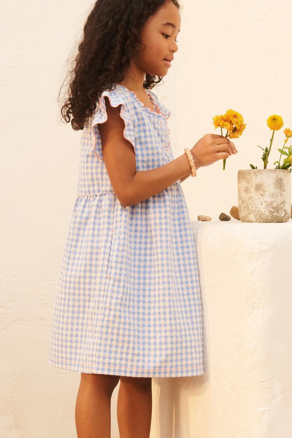 ZARA ПЛАТЬЕ В КЛЕТКУ, СВЕТЛО-ГОЛУБОЙ