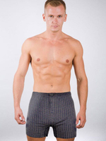 Мужские хлопковые трусы-боксеры в клетку plus size с гульфиком (Размер: 4X) (Цвет: синий)