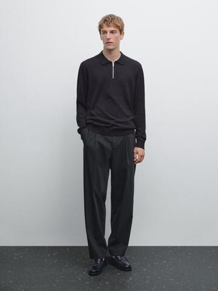 Massimo Dutti Свитер поло с молнией, темно-синий