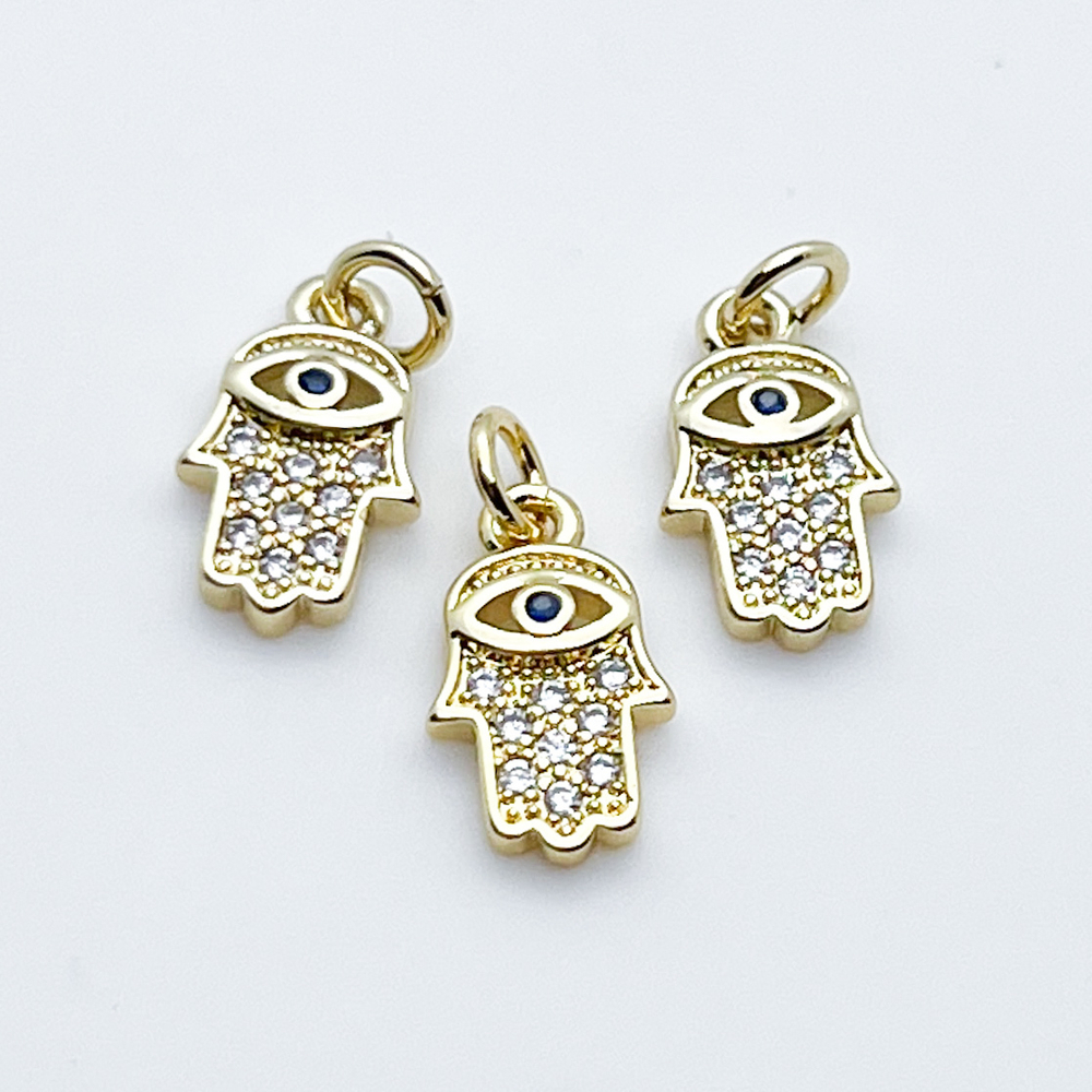 Подвеска Хамса, цвет золото, фианиты, размер 12*7 мм, цена за 1 шт