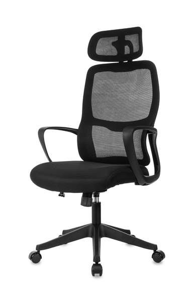 Кресло руководителя Бюрократ Wise черный сетка/ткань с подголов. крестов. пластик