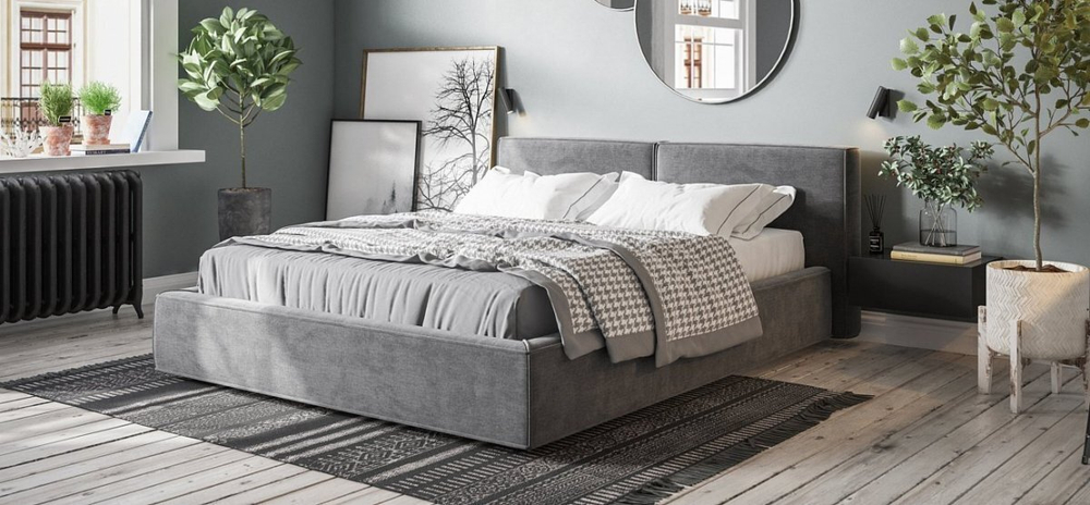 Норд Кровать+ПМ 160 Велюр Монолит серая
