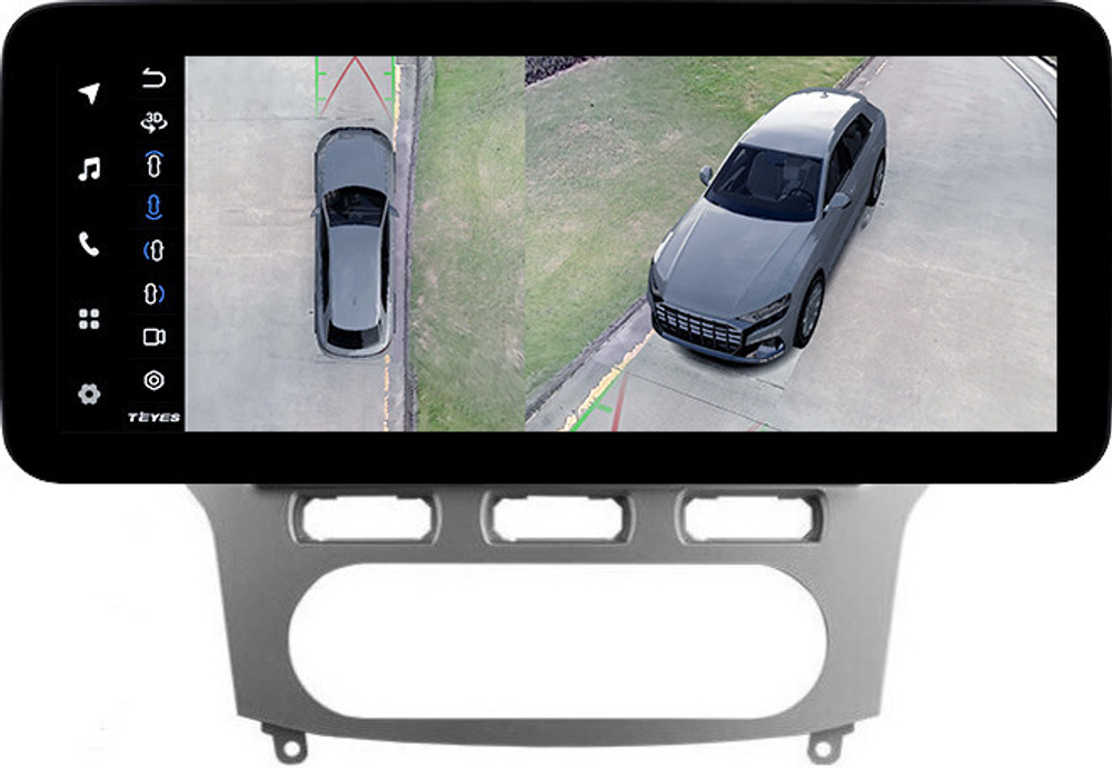Магнитола для Ford Mondeo 4 2007-2010 (рамка серебро) - Teyes LUX ONE 360 монитор 12.3" 2K QLED на Android 10, 6Гб+128Гб, CarPlay, 4G SIM-слот, 4 камеры в комплекте