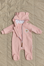 Комплект на выписку Зайчики на воздушных шарах (пудра)/Розовый (3 предмета)