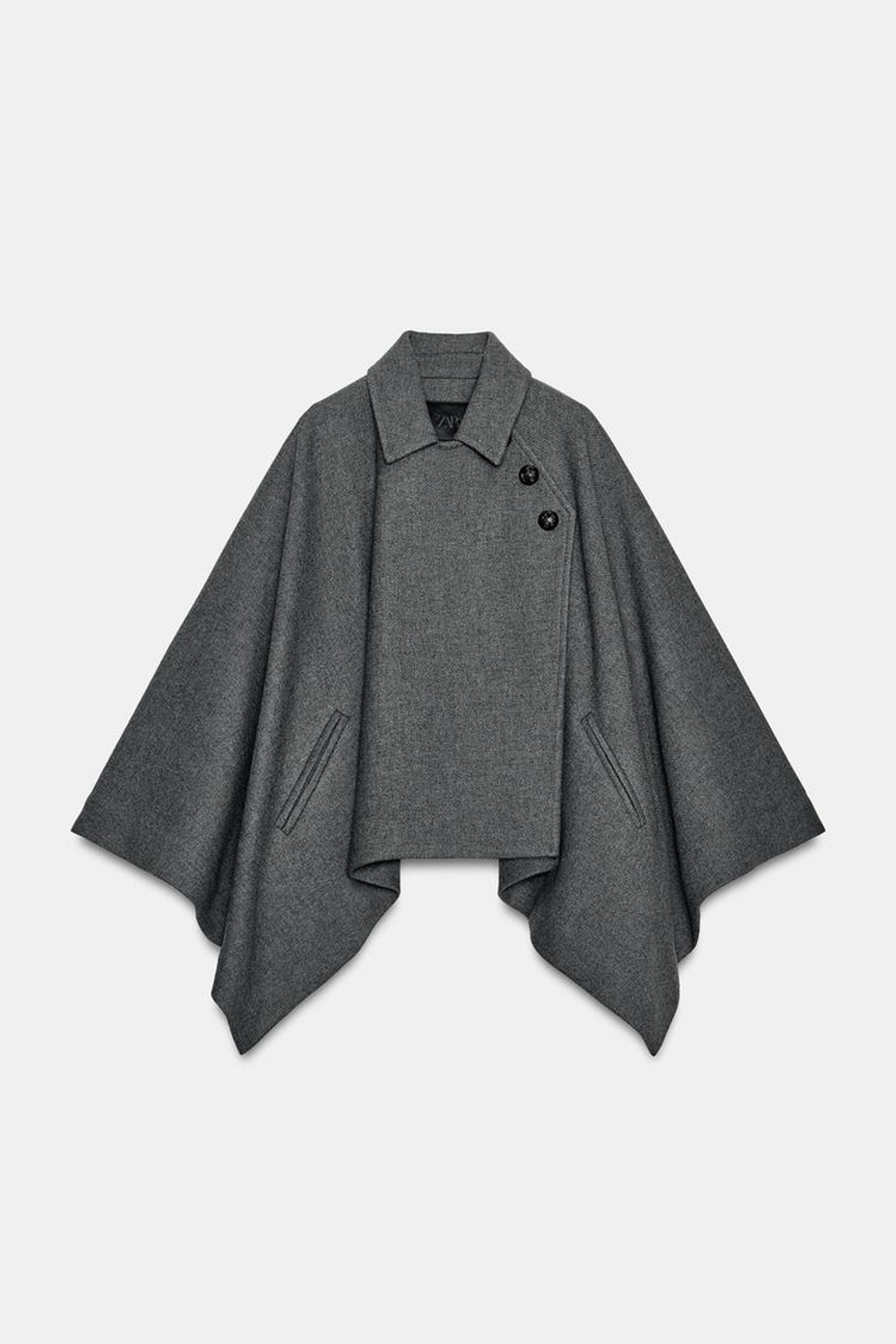 ZARA НАКИДКА ИЗ ШЕРСТИ ZW COLLECTION LIMITED EDITION, ТЕМНО-СЕРЫЙ