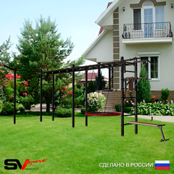 Уличная шведская стенка Sv Sport рукоход х 2 с комплектом турник прямой У52533 (Турник/Брусья/Скамья/Гнездо 80см/Кронш бокс)