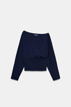 ZARA АСИММЕТРИЧНАЯ ХЛОПКОВАЯ ТОЛСТОВКА, МОРСКОЙ СИНИЙ