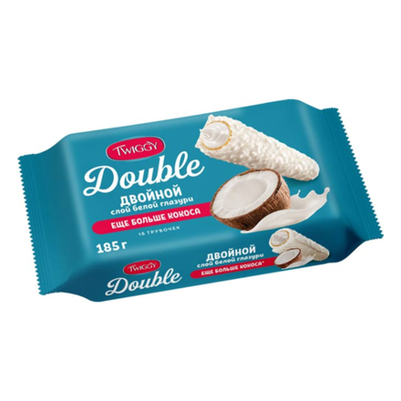 Трубочки вафельные Double с кокосом в белом шоколаде 185 гр