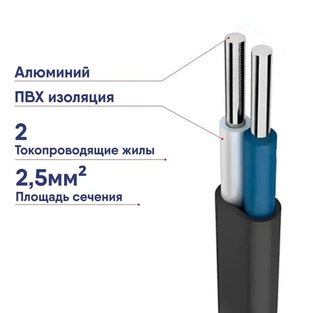 Кабель алюминиевый АВВГ-П 2х2,5, 100 метров, ГОСТ (6,4 кг)