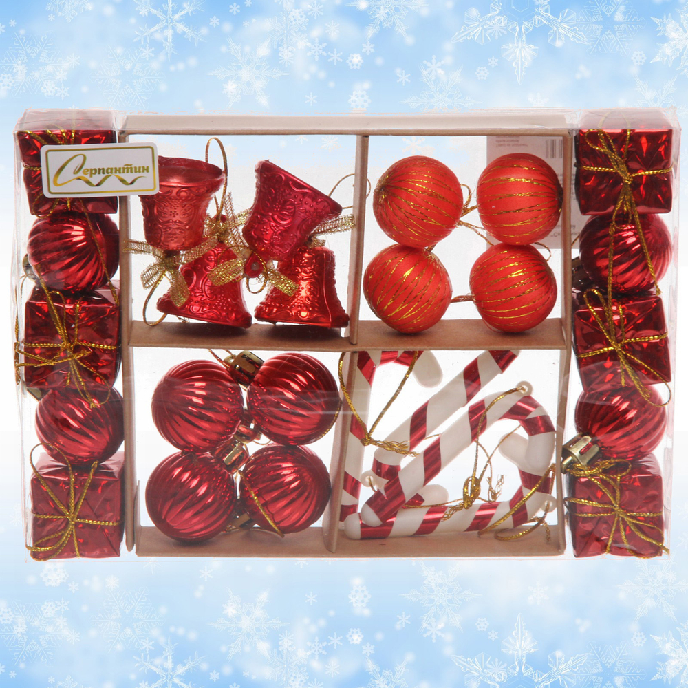 Набор украшений «Сказочная зима» 20*13,7*3 см (24 предмета), Красный