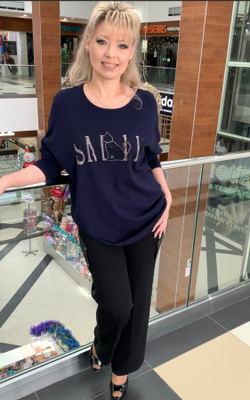 Темно-синяя туника со стразовым принтом