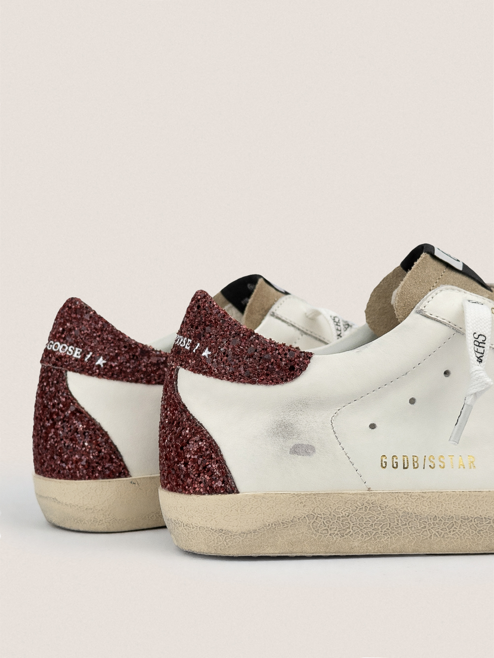 Super Star with gold glitter star and burgundy glitter heell tab