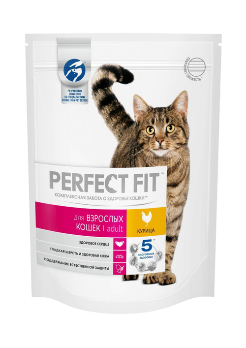 Сухой корм Perfect Fit Adult для взрослых кошек, с курицей, 190 г