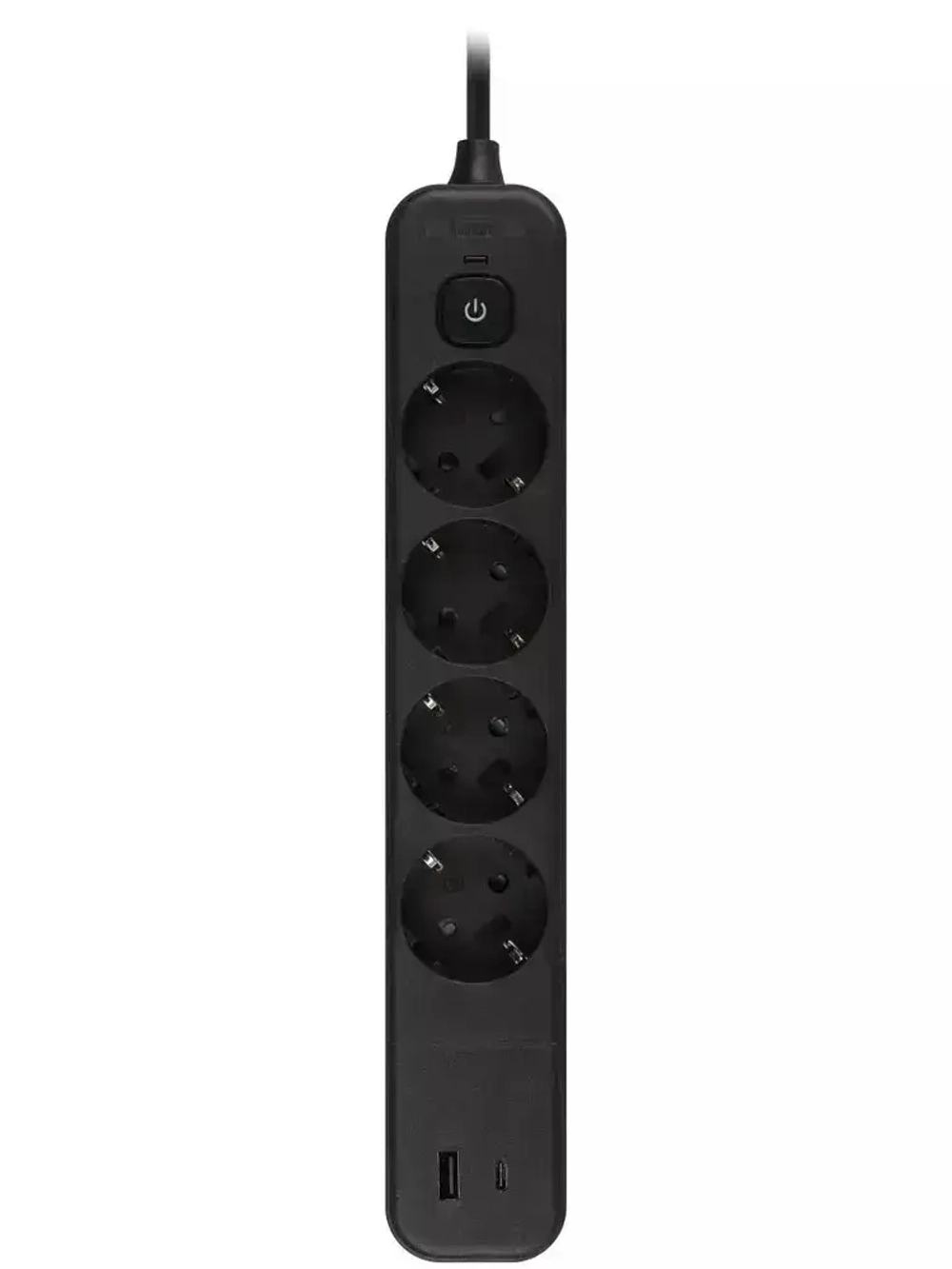 Сетевой фильтр Intro SFE430-2xUSBAC-B с базовой защитой с заземлением с выключателем 4 розетки+2xUSBA+C 3,1A 3м 10А / удлинитель сетевой 3м