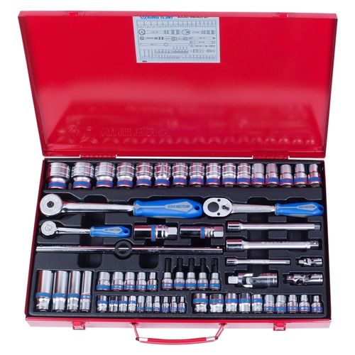 KING TONY (9564MR) Набор торцевых головок с принадлежностями 1/4"+3/8"+1/2", 6-гранные, 4-32 мм и E10-E18, 62 предмета