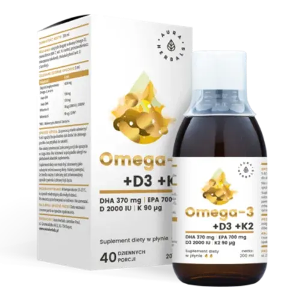 Aura Herbals Омега-3, витамин D3 2000 K2MK7 жидкий, 200 мл