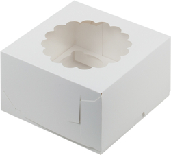 Коробка на 4 капкейка с ажурным окном 16 х 16 х 10 см, белая