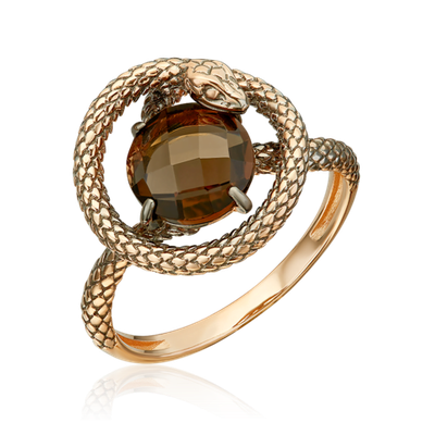 Кольцо «Искушение» из красного золота с кварцем дымчатым