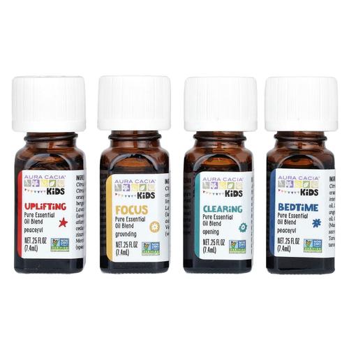 Aura Cacia, Kids, смеси эфирных масел, 4 флакона по 7,4 мл (0,25 жидк. унц.)