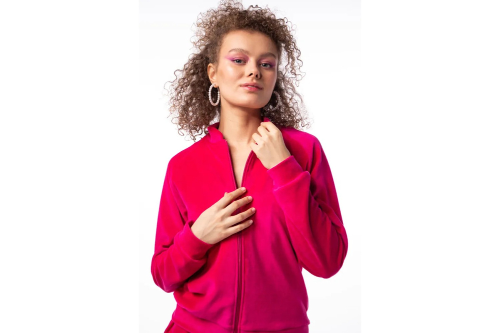 Велюровый бомбер Home One Velour, фуксия, размер S