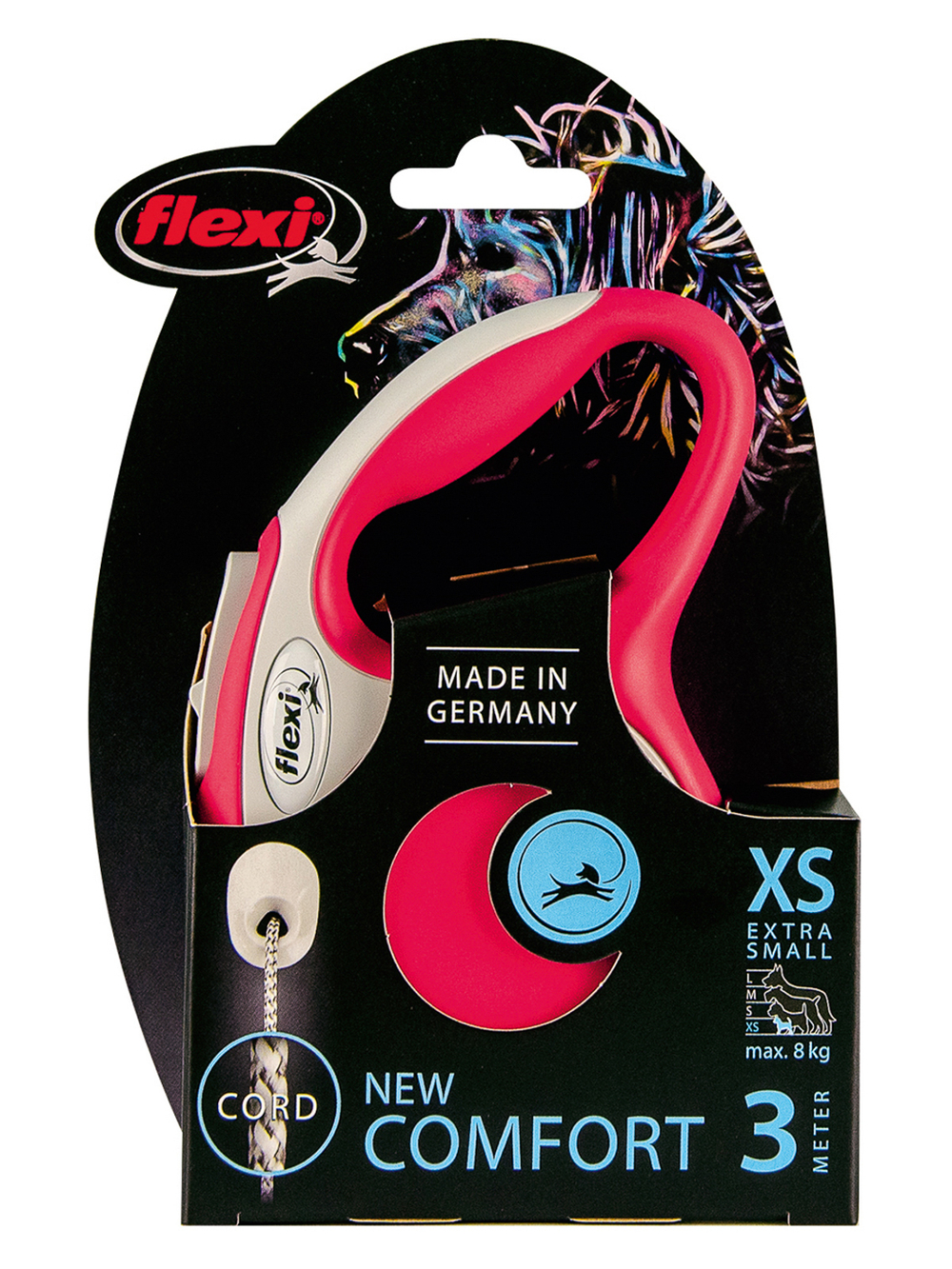 Поводок-рулетка Flexi New Comfort XS. Трос 3 м. для собак до 8 кг. Красный