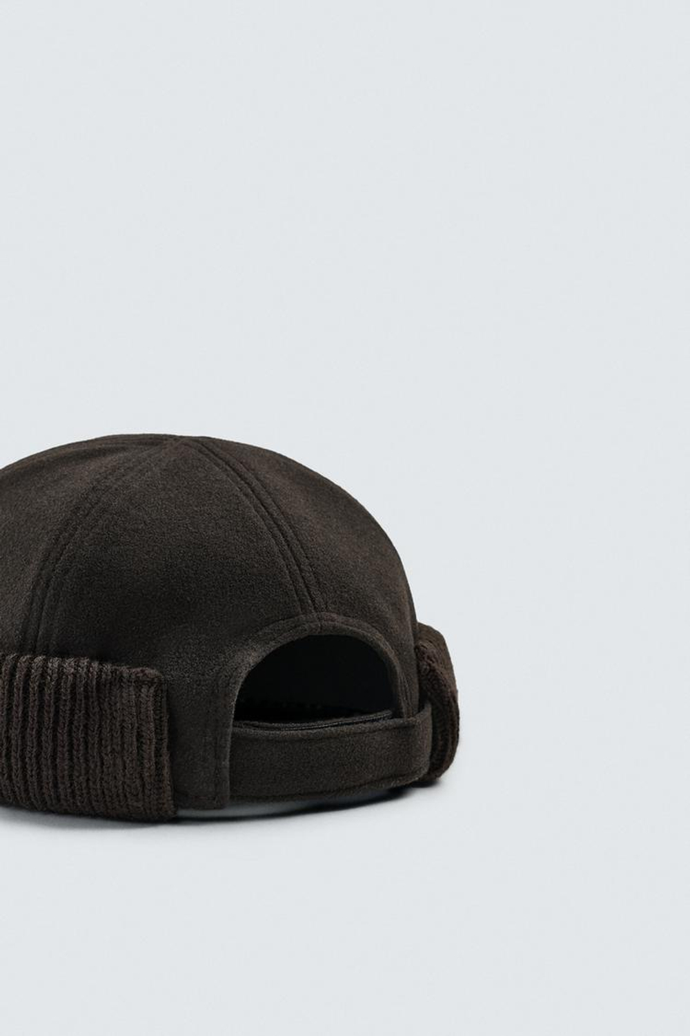 ZARA КОРОТКАЯ КОМБИНИРОВАННАЯ ФЛАНЕЛЕВАЯ ШАПКА, КОРИЧНЕВЫЙ