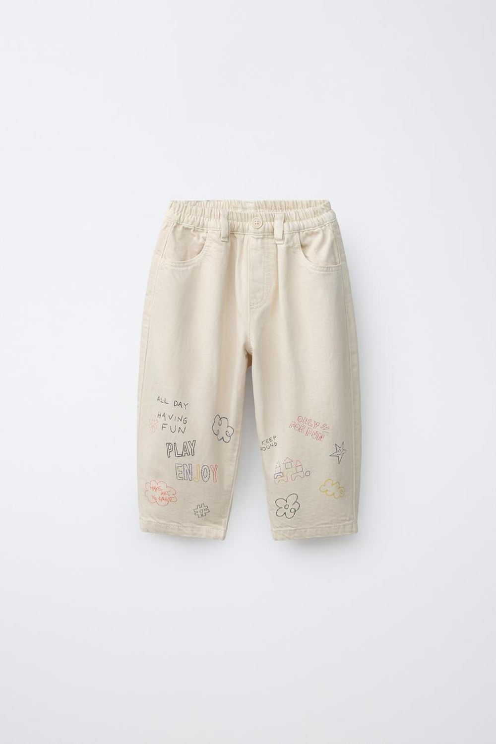 ZARA БРЮКИ BAGGY С ТЕКСТОВЫМ ПРИНТОМ, ЭКРЮ