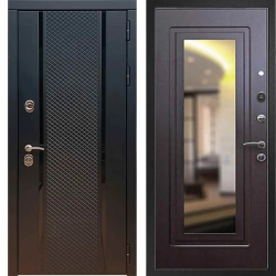 Входная металлическая дверь с зеркалом RеX (РЕКС) 25 кварц черный, фурнитура хром/ ФЛЗ 120 Венге