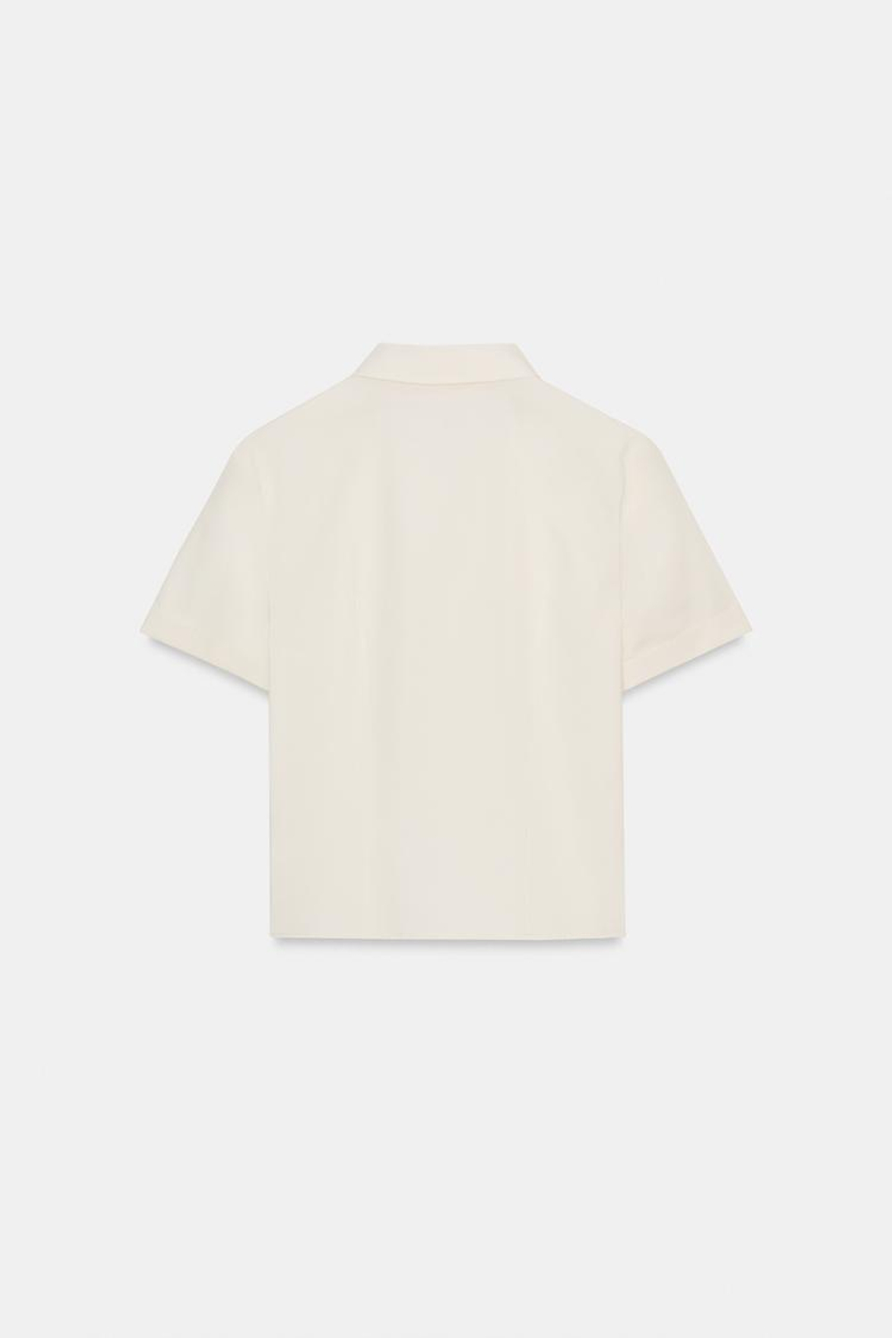 ZARA РУБАШКА ИЗ ПОПЛИНА С ВОЛАНАМИ И ЗАКЛЕПКАМИ, ЭКРЮ