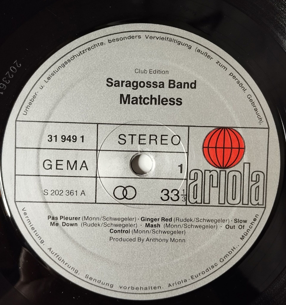 Винтажная виниловая пластинка LP Saragossa Band Matchless (Germany 1980)