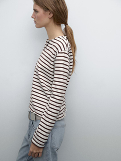 Massimo Dutti Футболка из 100% хлопка с пуговицами на горловине, коричневый