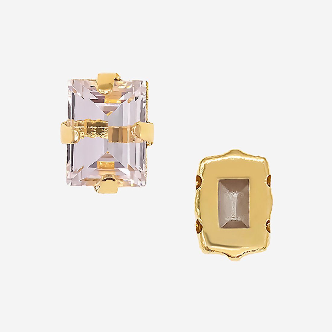 Кристалл Прямоугольник (Step Cut Fancy Stone) в цапах, оттенок "Светло-розовый"/"Light Rose", 9*7мм, позолота