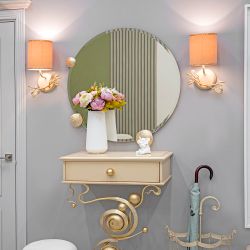 Бра настенный светильник Oliva Branch (Олива Бранч) правое Айвори Мраморное золото с абажуром Айвори