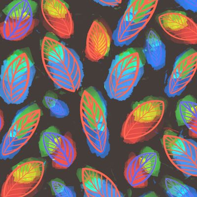 Яркие цветастые листья на черном фоне