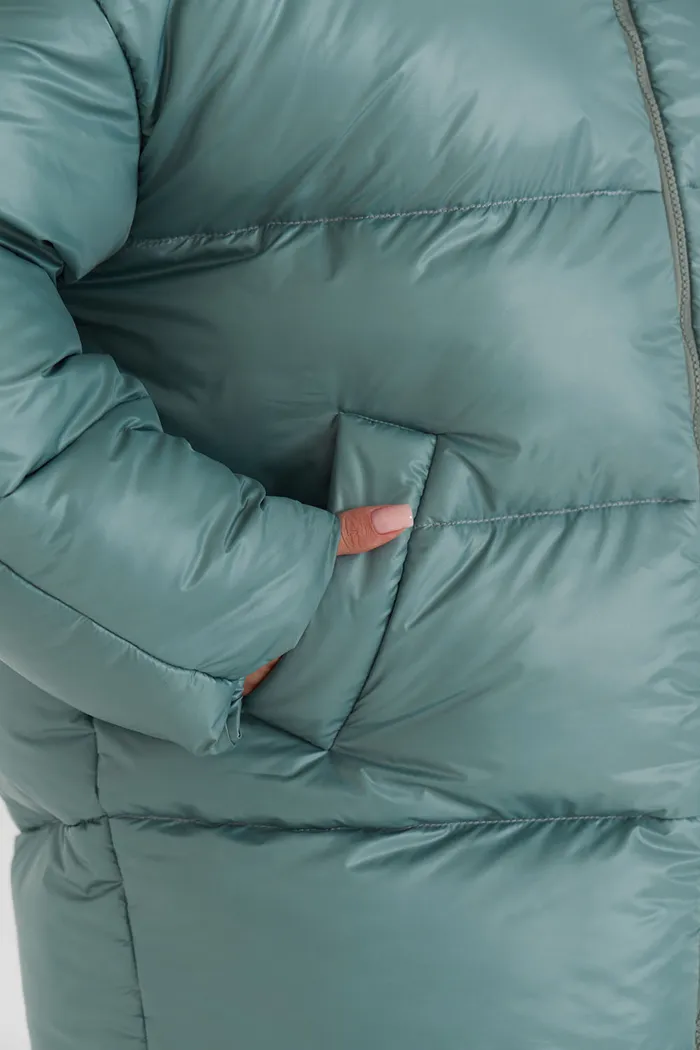 Пуховик средней длины 2.0 цвета зеленый чай