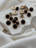 Пуговицы ажурные золотистые на ножке с черным камнем луна