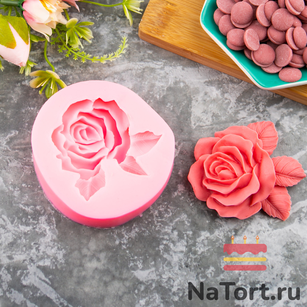 Силиконовый молд «Роза 2Д с листом»
