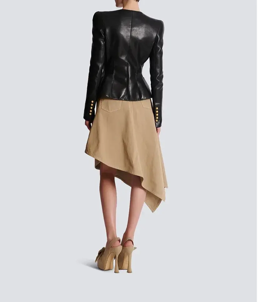Куртка-пеплум из кожи ягнёнка от Balmain