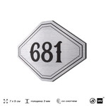 Номерок на дверь квартиры 681, для кабинета, офиса, шильдик 9 х 7 см, серебристый, Айдентика Технолоджи
