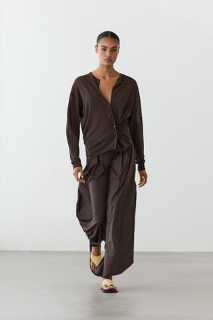 Massimo Dutti Кардиган изо льна с пуговицами, коричневый